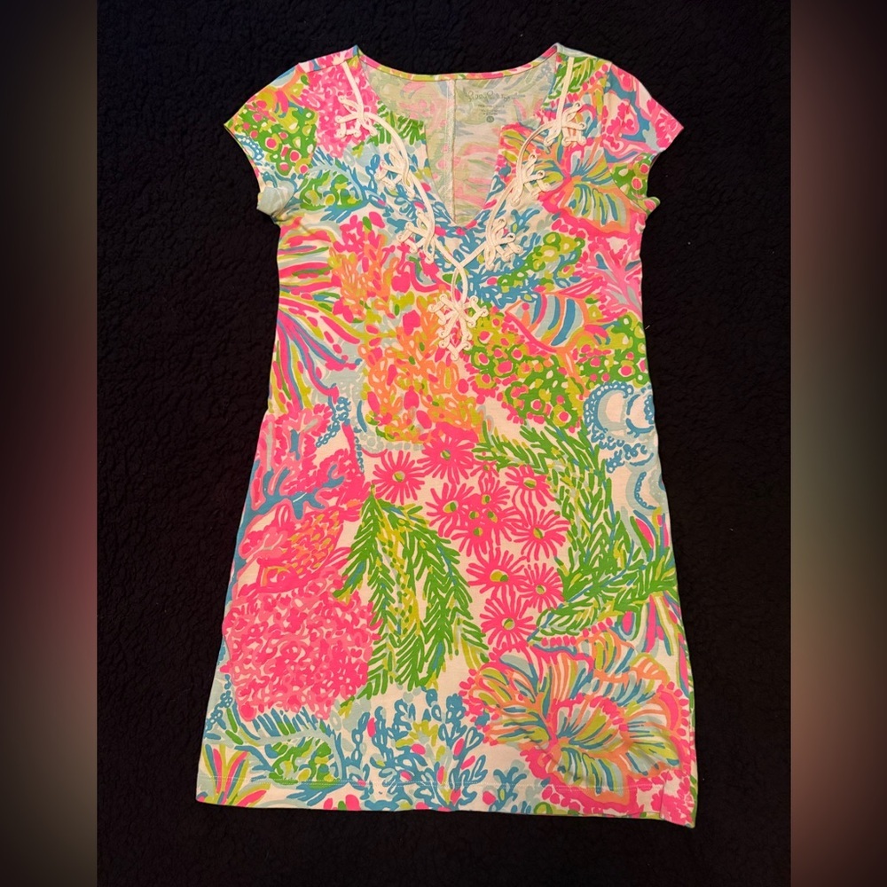 Lilly Pulitzer Neon Floral V-Neck Mini Dress - Pink, Green, Blue